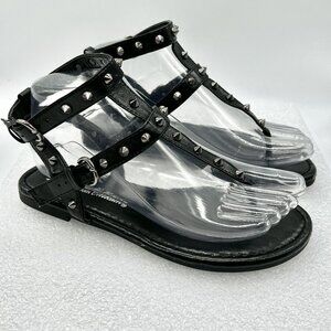 DE BLOSSOM COLLECTION Womens Black T-strap Spike Ankle Sandals Size 5.5